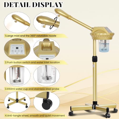 Facial Steamer Professional for Deep Cleaning and Hydration, Gold