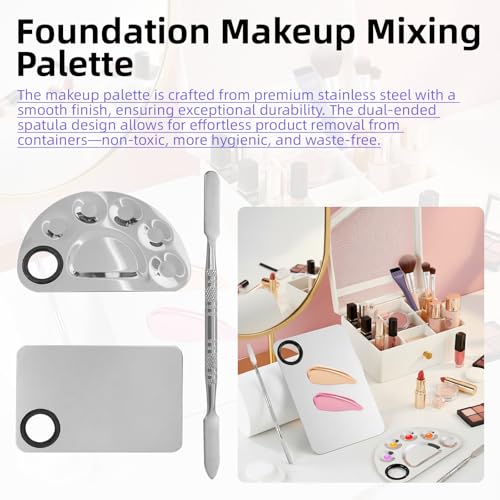 Makeup Mixing Palette Set with Brush - 8pc Stainless Steel