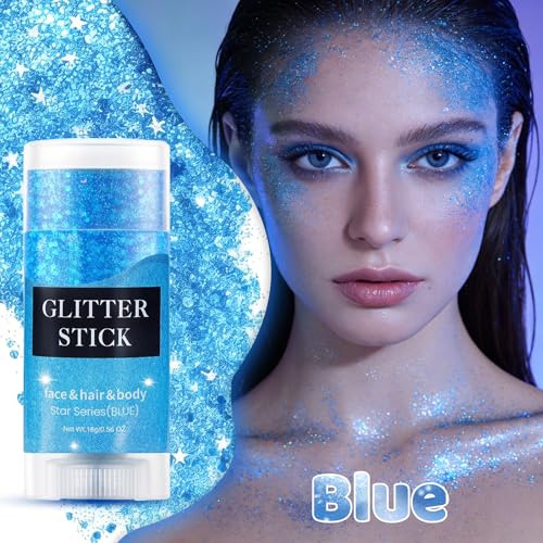 Blue Holographic Glitter Stick - Waterproof Shimmer for Face & Body
