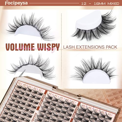 Focipeysa Wispy Lash Clusters - 12-16mm Natural Eyelash Extensions