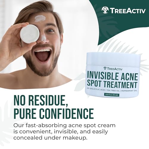 TreeActiv Invisible Salicylic Acid Spot Cream, Original Formula Lightweight Face & Body Cream for Acne-Prone Skin, Daily Use for Teens & Adults, Clear-Drying, Gentle Formula, 0.5 fl oz