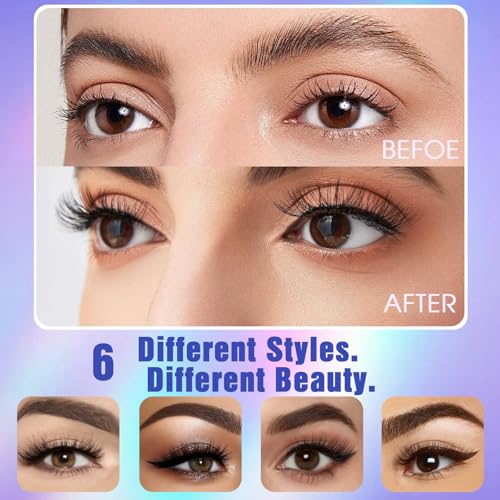 Magnetic Eyelashes Kit - 6 Reusable Pairs with Eyeliner Applicator