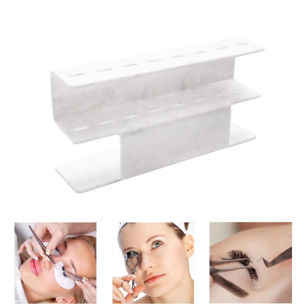 Mekupeu 8 Holes Tweezers Shelf Holder Eyelash Extension Supplies Display Stand, Marble, 1 Pc