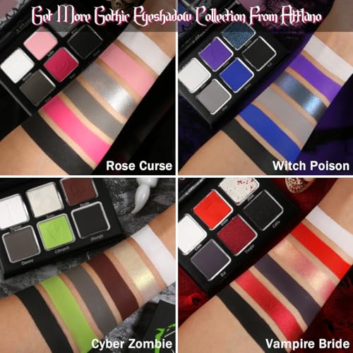 Afflano Goth Pink Eyeshadow Palette, Black Silver Pink Smokey Eyes Makeup Eyeshadow Pallet With Mirror, for Goth Girls Women Long Lasting Daily Valentine makeup, Emo Halloween Clown SFX Gothic Looks