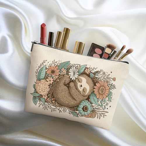Cute Sloth Makeup Bag Sloth Gifts Cosmetic Bag Sloth Stuff Animal Lover Gifts for Women Girls Friend Daughter Sloth Gift Travel Organizer Zipper Pouch Graduation Birthday Friendship Gifts