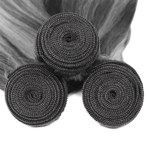 Fridnae Grey P1BGrey Straight Human Hair Bundles 3-Pack 30 32 34 Inch Ombre Silver & Black