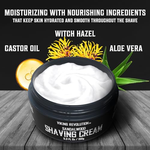 Viking Revolution Luxury Shaving Cream for Men- Sandalwood Scent - Soft, Smooth & Silky Shaving Soap - Rich Lather for the Smoothest Shave - 5.3oz (Pack of 2)
