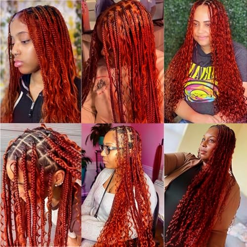Bulk Red Boho Deep Wave Human Hair Extensions - 24 Inch Brazilian Braiding Hair, 3 Bundles