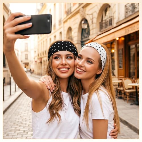 10 Pcs Polka Dot Headbands for Women - Comfortable Elastic Hairbands