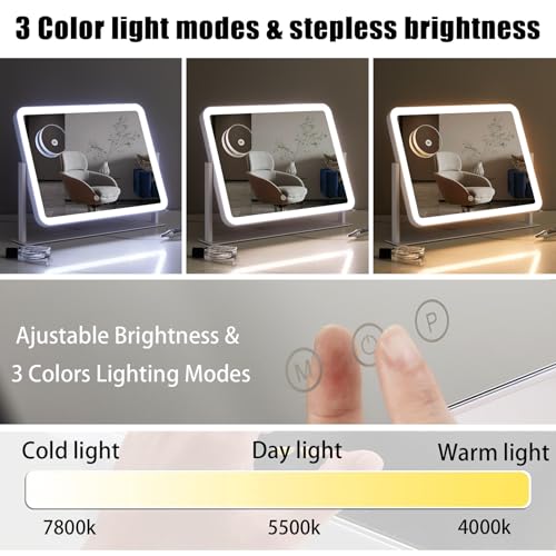HIEEY Vanity Mirror with Lights, Lighted Makeup Mirror, Three Color Lighting Modes, and 5X Magnification Mirror, Smart Touch Control, 360¡ÆRotation (17.4" x 13.5" White,Gift Box)