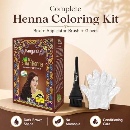 Kangana Henna Hair Dye Dark Brown - Ammonia-Free, 6 Pouches