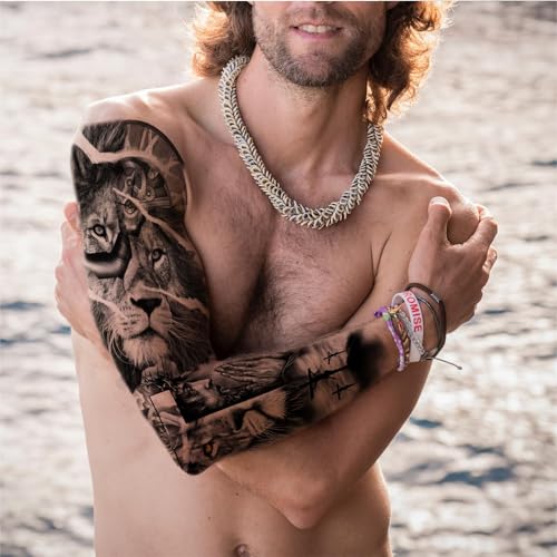 Christian Cross Temporary Tattoo Sleeve - 6 Sheets Religious Jesus Design