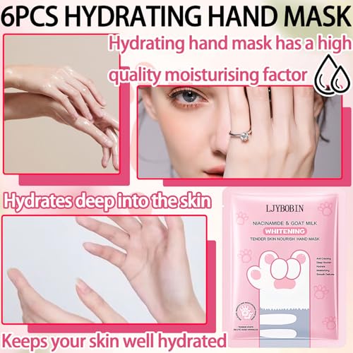 Hydrating Hand Mask Gift Set for Dry Cracked Hands - 6 Pack Moisturizing Gloves