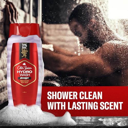 Old Spice Moisturizing Body Wash for Men, Hydro Wash, 2-in-1 Long Lasting Scent & Deep Hydration, 24/7 Shower Fresh, Swagger Scent, 21 oz (Pack of 4)