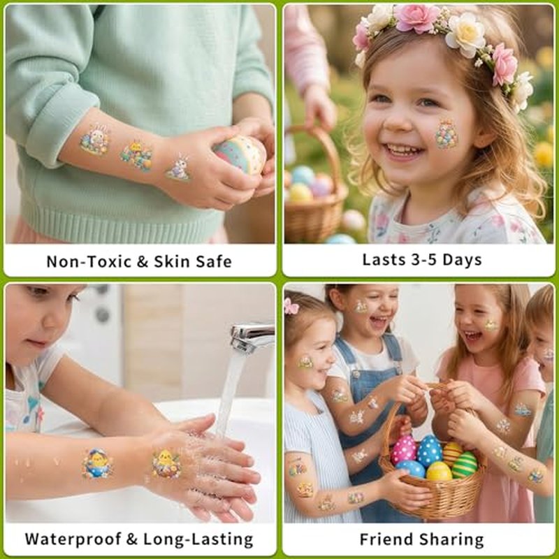 Easter Bunny & Chick Temporary Tattoos Set, 60PCS for Kids