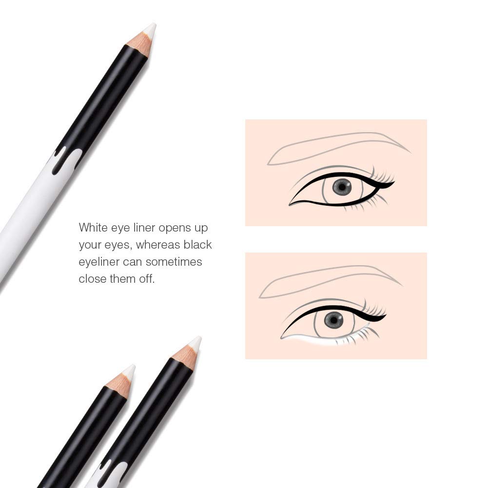 White Eyeliner Pencils Professional Use as Highlighter, Soft, Waterproof, Long-Lasting Eyeshadow, Eye Brightener, Beauty Makeup Tools (12pcs)