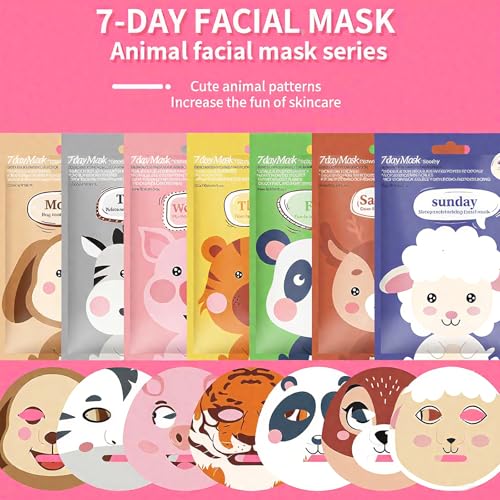 7 Pack Face Mask Skin Care for Kids, Animal Character Kids Face Mask, Spa Party Supplies for Girls, Sleepover Party Supplies for Girls, Teen Girl Gifts, Spa Party Favors for Women