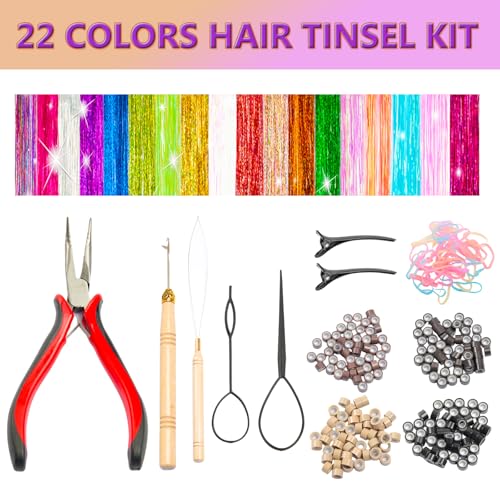 Hair Tinsel Kit 22 Colors 8800 Strands with Tools