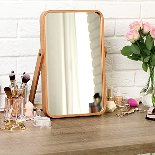 Vintage Wooden Table and Wall-Mounted Makeup Mirror - 8x11 inch