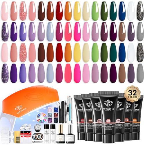 Modelones Poly Nail Gel Extension Kit - 32 Colors with 8W UV Lamp