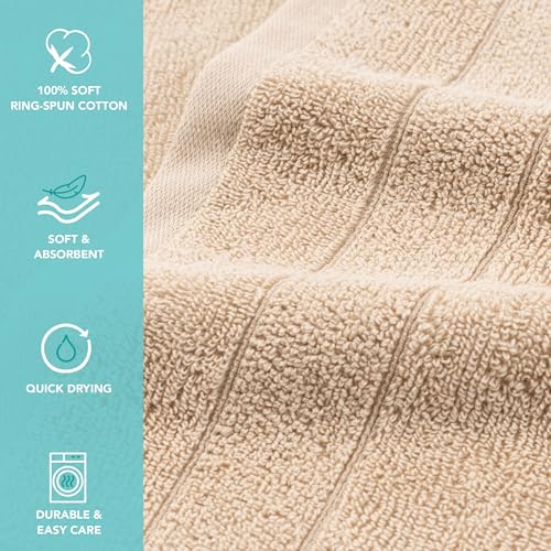 Arkwright Premium Washcloths - (Pack of 24) - Soft & Absorbent, 100% Ringspun Cotton, Contemporary Design Wash Cloths with Dobby, Multipurpose Fingertip Towels, Beige