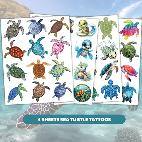 Sea Turtle Temporary Tattoos, Turtle Waterproof Temporary Tattoo Stickers for Birthday Decorations Party Supplies Party Favors School Rewards Gifts