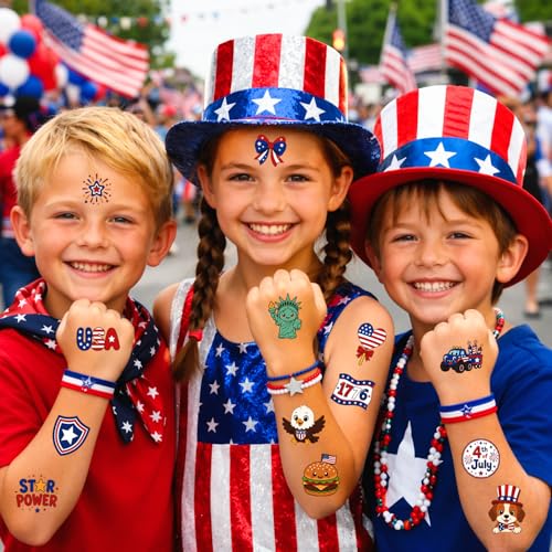 4th of July Temporary Tattoos, Waterproof Red White Blue