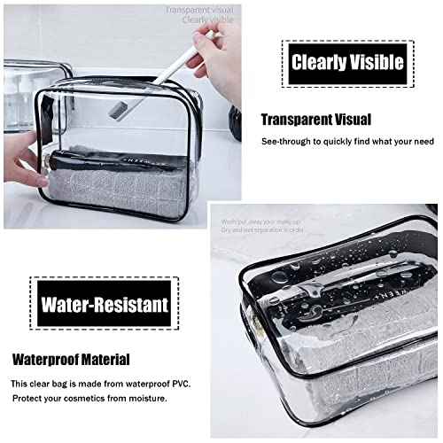 MODENGKONGJIAN TSA Approved Toiletry Bag, 3 Pcs Clear Toiletries Bags Quart Size Travel Makeup Cosmetic Bag for Women Men, Carry on Airport Airline Compliant Bag (Clear Black)
