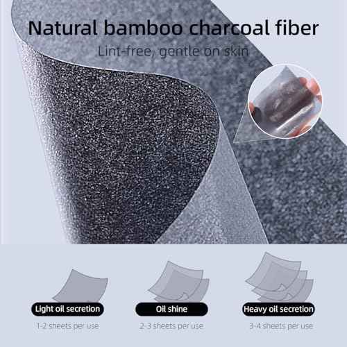 300 Sheets Bamboo Charcoal Oil Absorbing Facial Sheets with Mirror & Puff | Natural Blotting Paper for Oily Skin & Makeup Touch-Ups(BP-01)