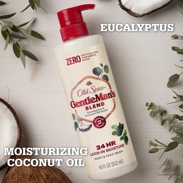 Old Spice Men's Body Wash GentleMan's Blend Eucalyptus and Coconut Oil, 18 oz (Pack of 4)