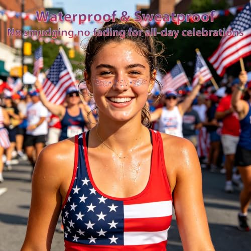 Mysense 6-Pack Patriotic Glitter Face Tattoos for 4th of July & 250th Anniversary