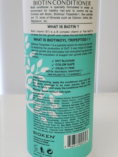 Bioken Biotin Hair Growth Conditioner - Thick and Full Hair Growth Enhancer Helps Control Hair Loss DHT Blocker Sulfate Free All Hair Types (10 oz)