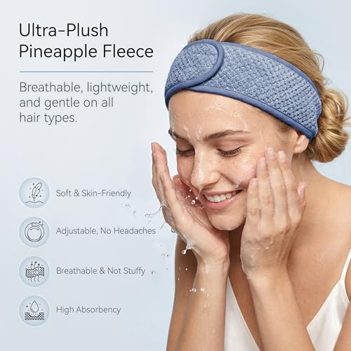 Spa Headband 4 Pack, Terry Cloth, Adjustable, Dark Blue