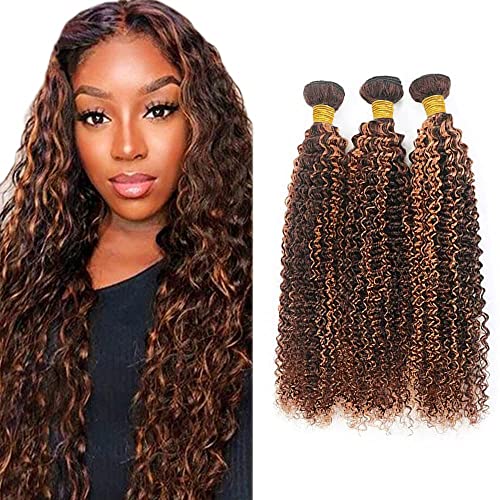 Freiuoke 26 Inch Kinky Curly Brown Human Hair Bundle - Unprocessed Virgin Hair