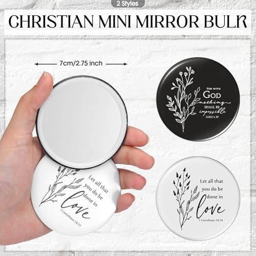 Fumete 2 Sets Christian Gift for Women Easter Mother's Day Sunday School Teacher Makeup Bag Flower Bible Verse Coffee Cup with Bamboo Lid Straw Religious Church Mini Compact Mirror (Bible-A)