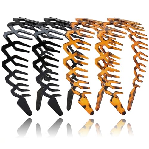 AHONEY 4 Pack Zig Zag Headbands with Teeth Non-Slip