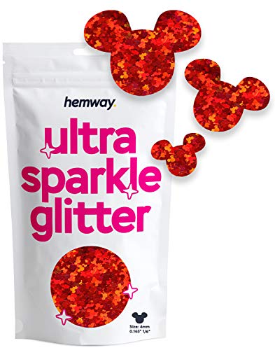 Hemway Ultra Sparkle Glitter - 1/6" 0.165" 4mm - Micky Mouse Glitter Sequin Confetti, Party Decoration, Nail, Body, Face, Arts, Crafts - Red Holographic - 50g