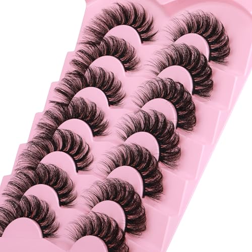 JIMIRE Mink Lashes Wispy Cat Eye Lashes Full 6D Volume False Eyelashes that Look Like Extensions 16MM Thick Soft D-Curly Fake Lashes 7 Pairs Pack