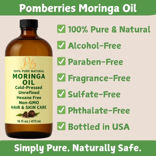 Moringa Oil ? 100% Pure, Cold-Pressed & Unrefined ? Moringa Seed Oil for Face, Skin, Hair & Body ? Hydrating, Anti-Aging Moisturizer ? 16 fl oz Amber Glass Bottle with Pump