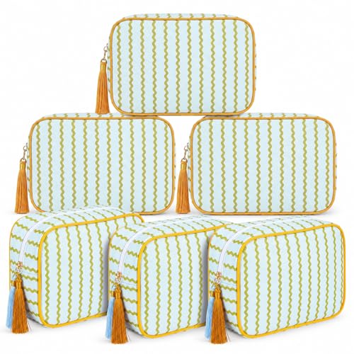 Kacctyen 6 Pack Striped Makeup Bags - Travel Cosmetic Pouches