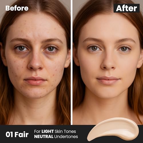 FV Liquid Matte Concealer for Dark Circles, Redness, Fine Lines and Acne, Lightweight Formula, Full Coverage, Longwear & Waterproof, Hydrating Concealer Makeup, 01 Fair