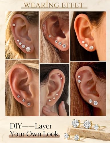 14K Gold Plated Hypoallergenic Stud Earrings Set for Women