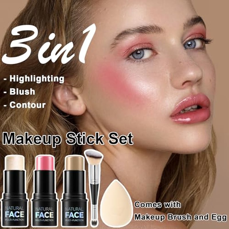 3Pc Cream Contour Stick Kit - Blush, Bronzer & Highlighter