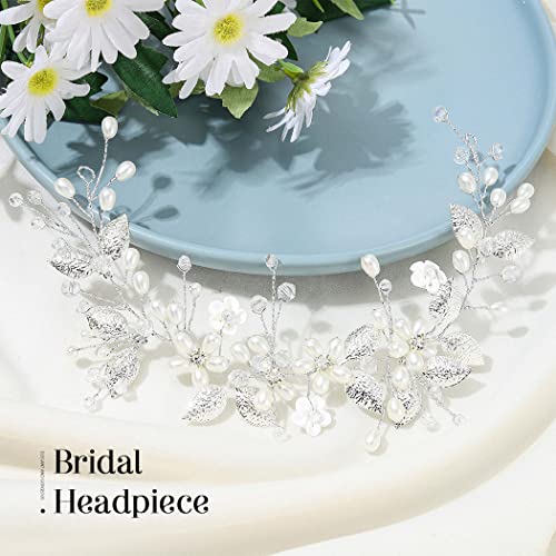 Yean Pearl Wedding headband Silver Flower Bridal Hair Accessories Leaf Hair Piece for Women and Girls