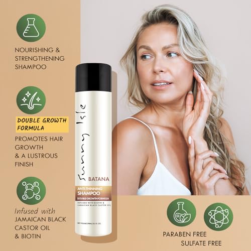 Sunny Isle Batana Anti-Thinning Shampoo 10.1oz Infused with Biotin and Jamaican Black Castor Oil | Double Growth Formula