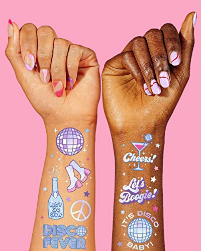 xo, Fetti Disco Birthday Temporary Tattoos - 48 Iridescent Foil