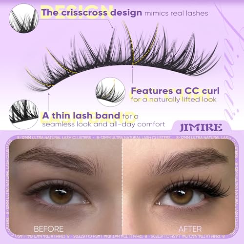 JIMIRE 8-12MM Lash Clusters Natural Look Wispy Cluster Eyelash Extensions C Curly Short Eyelash Clusters 120Pcs Soft DIY Individual Cluster Lashes Natural Lash Extensions at Home