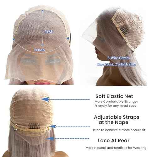 Ubetta Grey Bob Wig Human Hair 13x4 Lace Front Wigs for Black Women Glueless Bob Wigs Human Hair Pre Plucked Silver Grey Lace Front Wigs 12 Inch 180% Density Slightly Bleach Knots