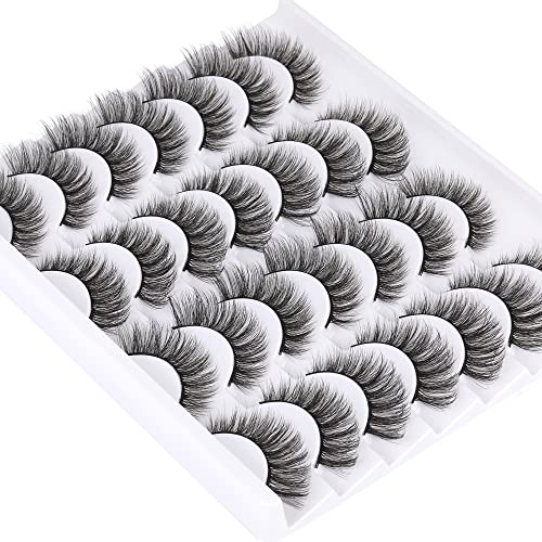 Newcally Lashes Mink Natural Look Cat Eye Wispy False Eyelashes Think Volume Long Fake Eye Lashes Pack 3D Strip Faux Mink Eyelashes 14 Pairs