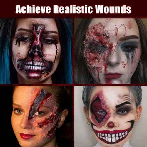 SFX Makeup Kit Scars Wax, Fake Blood Spray, Professional Scar Wax&Blood Effects Set with Coagulated Blood Gel&Spray, Metal Spatula, Sealer & Black Sponge for Realistic Halloween Zombie, Vampire Wound